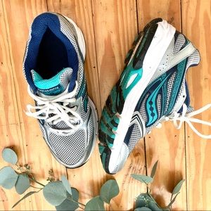 Saucony Cohesion 9 Athletic Shoes, White and Blue